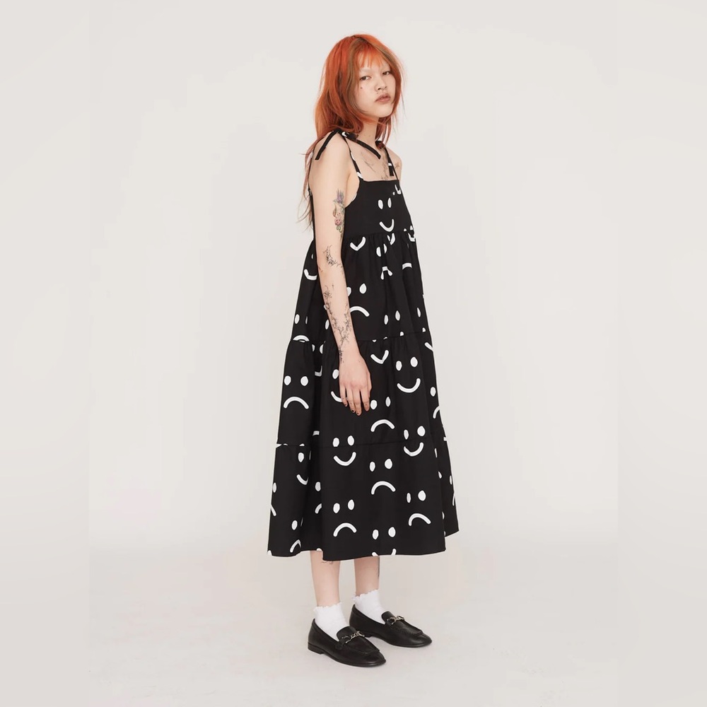 Lazy Oaf Happy Sad Tie Shoulder Smock Dress US8/UK12